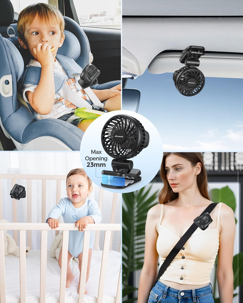 AMACOOL Mini Baby Fan with Clip for Carrier Stroller, Ultra Light 0.24 lb