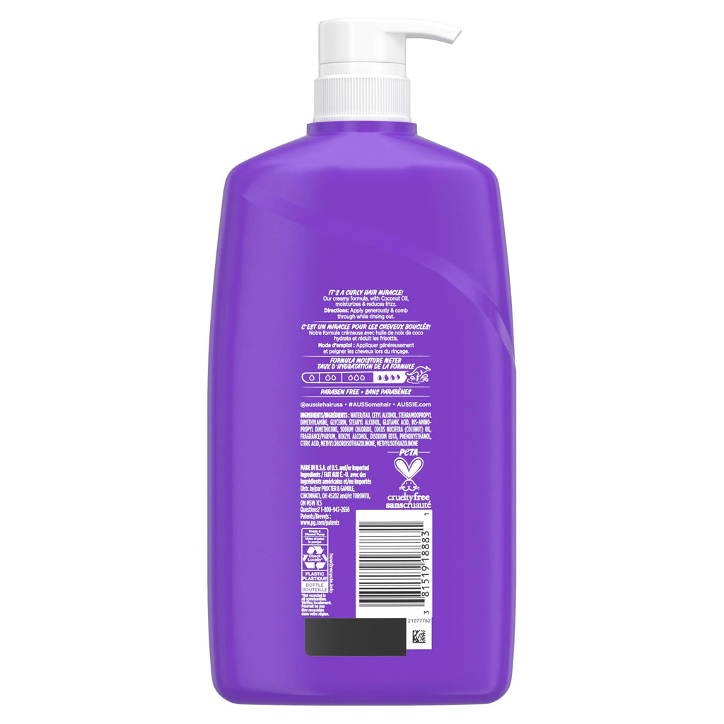 Aussie Miracle Curls Conditioner with Coconut Oil, Paraben Free, 26.2 oz