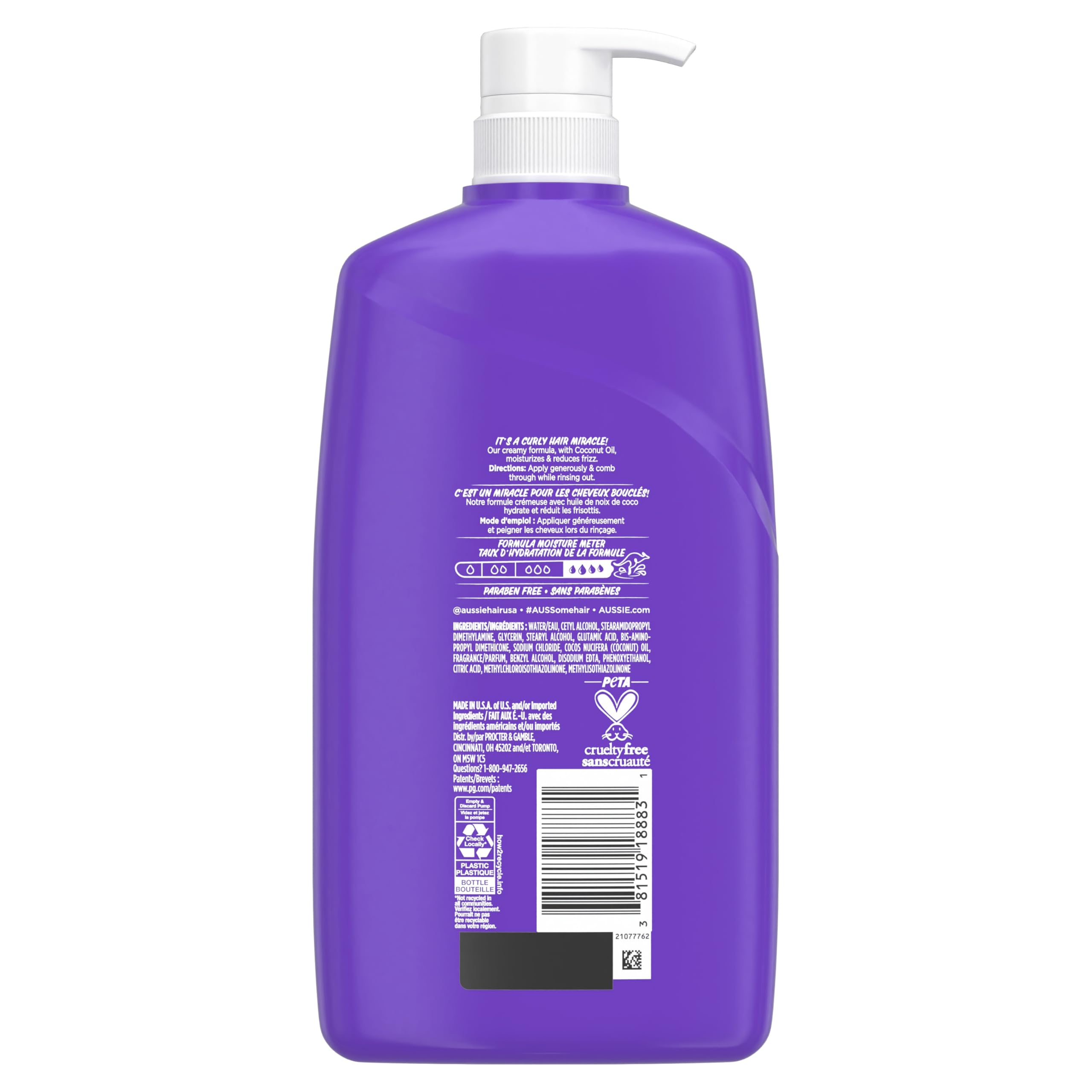 Aussie Miracle Curls Conditioner with Coconut Oil, Paraben Free, 26.2 oz
