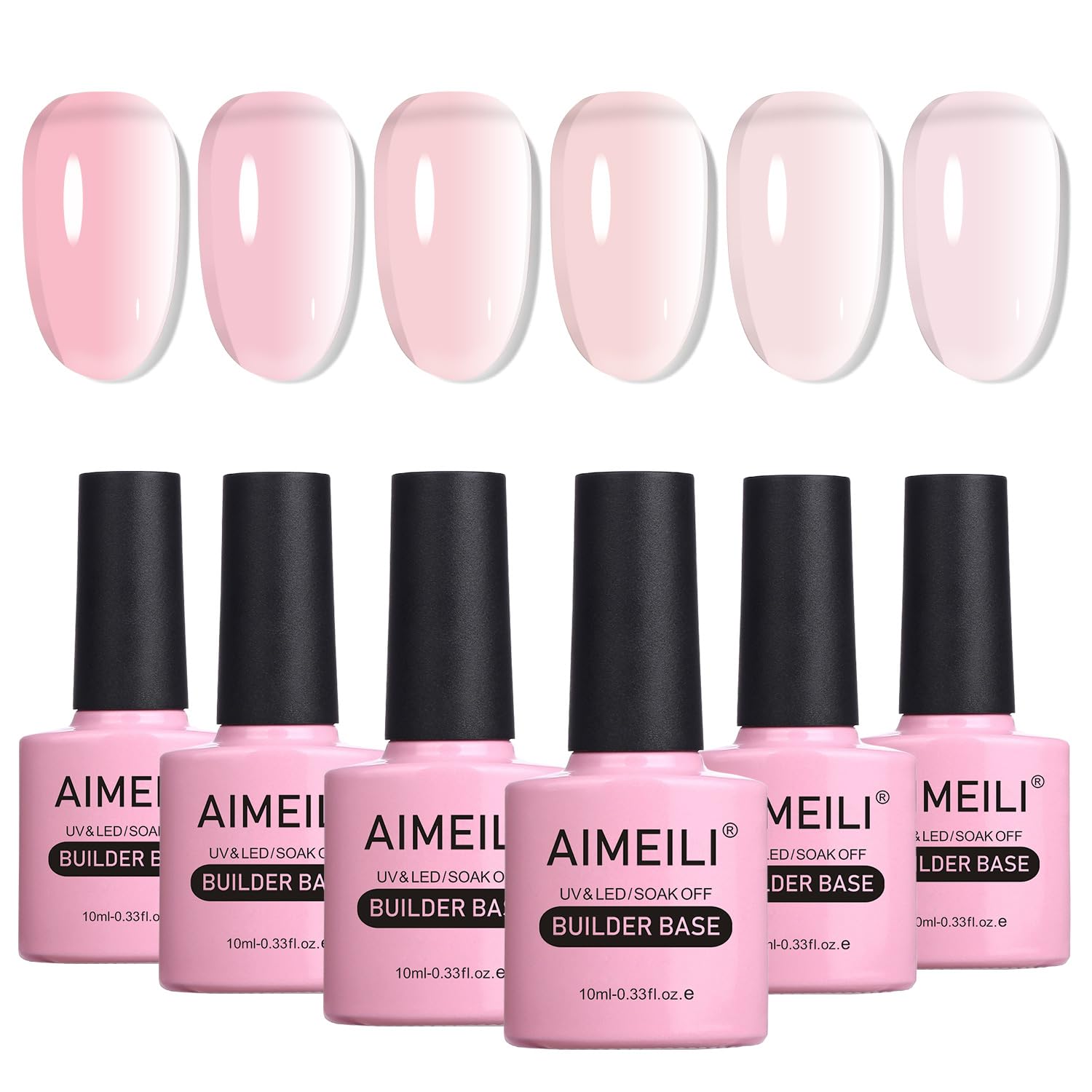 Buy now AIMEILI Builder Base Clear Sheer Color Gel, Hema Free, Cruelty Free, Vegan, No Need Slip Solution, Soak Off Gel Nail Polish 6pcs X 10ml - Kit Set 36 SET4 at indiglob india