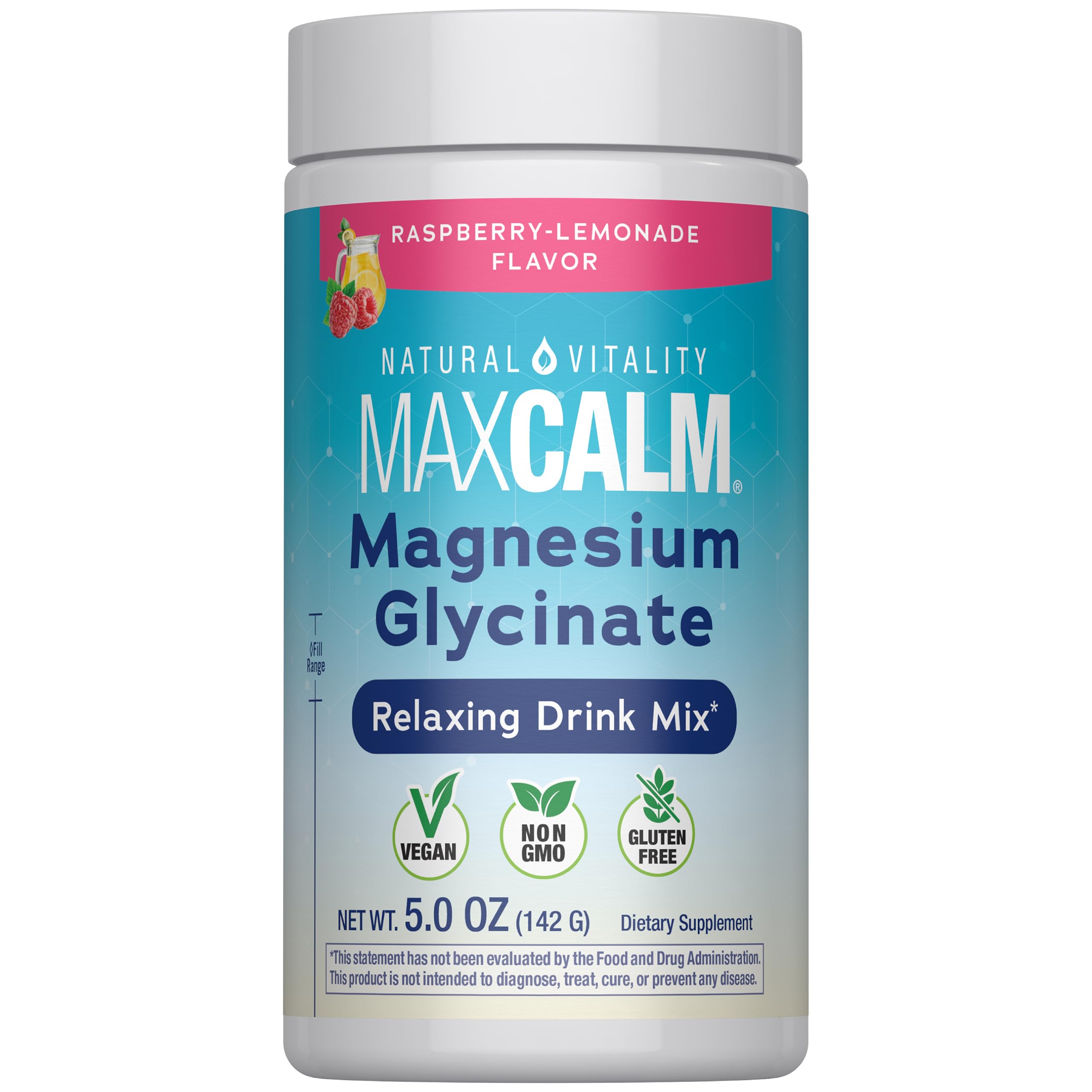 Natural Vitality MaxCalm Magnesium Glycinate Powder | Relaxing Drink Mix | Raspberry Lemonade Flavor | Non-GMO, Vegan & Gluten Free Supplement | 5oz