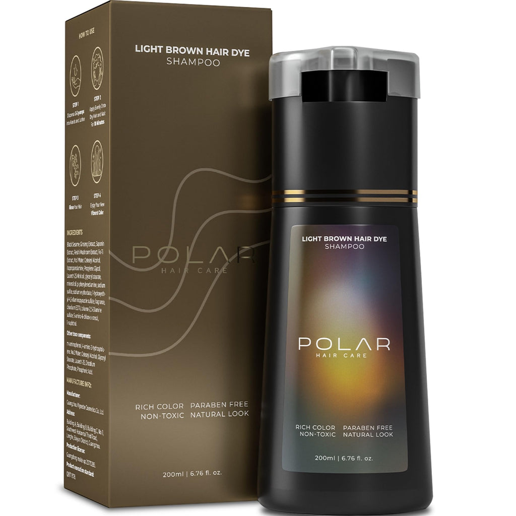Polar Hair Dye Shampoo Medium Brown Hair Dye Color Shampoo for Gray Hair | 3-in-1 for Men and Women | Vegan, Ammonia-Free, Easy 10-Minute Use - 6.76 fl oz