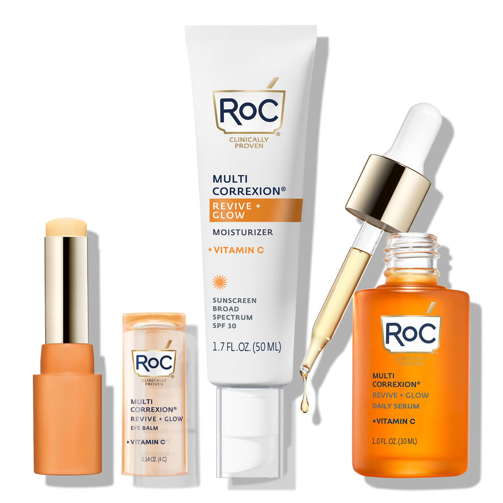 RoC Vitamin C Serum for Face Multi Correxion Revive + Glow, 10% Active, 1oz | Daily anti-aging wrinkle skin tone skin care treatment, brightening face serum that visibly tightens, non-comedogenic