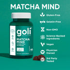 Goli Matcha Mind Cognitive Gummies with Cognizin Citicoline - 250mg Citicoline Plus Matcha Powder - Brain Health and Focus Support - Vegan, Non-GMO, Gluten-Free, 180 Count (3 Pack)
