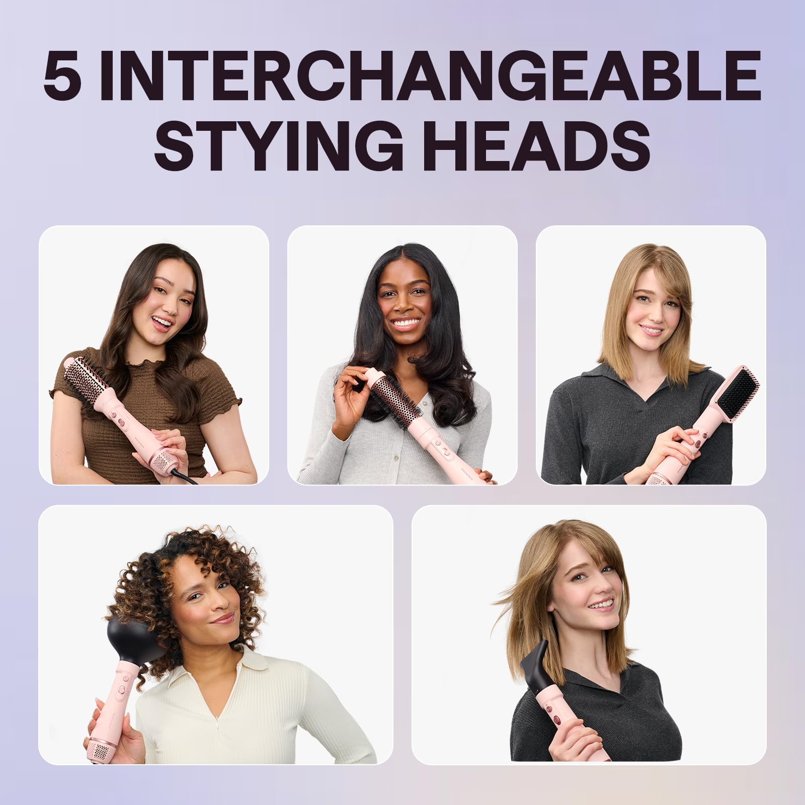 Blow Dryer Brush Set, Wavytalk Air Sculpt 5-in-1 Hot Air Brush Set | Multi Hair Styler for Salon Blowouts, Smooth Curls, Volumizing and Straightening, Sleek and Less Frizz, Pink