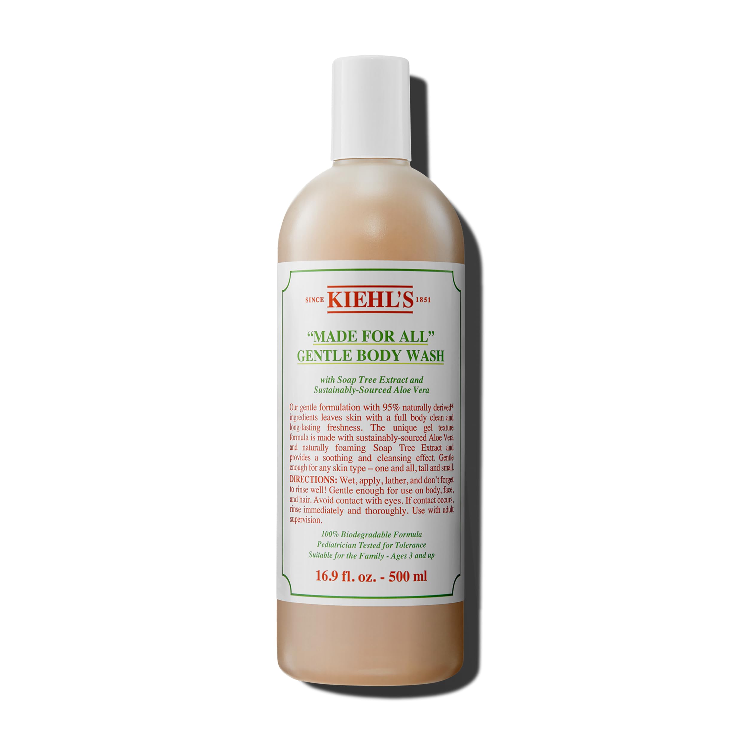 Buy now Kiehl's Made for All Gentle Body Cleanser, Shower Gel for Body & Hair, with Aloe Vera & Soap Tree Extract, Suitable for Family, All Skin Types, Dermatologist-tested, Pediatrician-tested - 16.9 fl oz at indiglob india