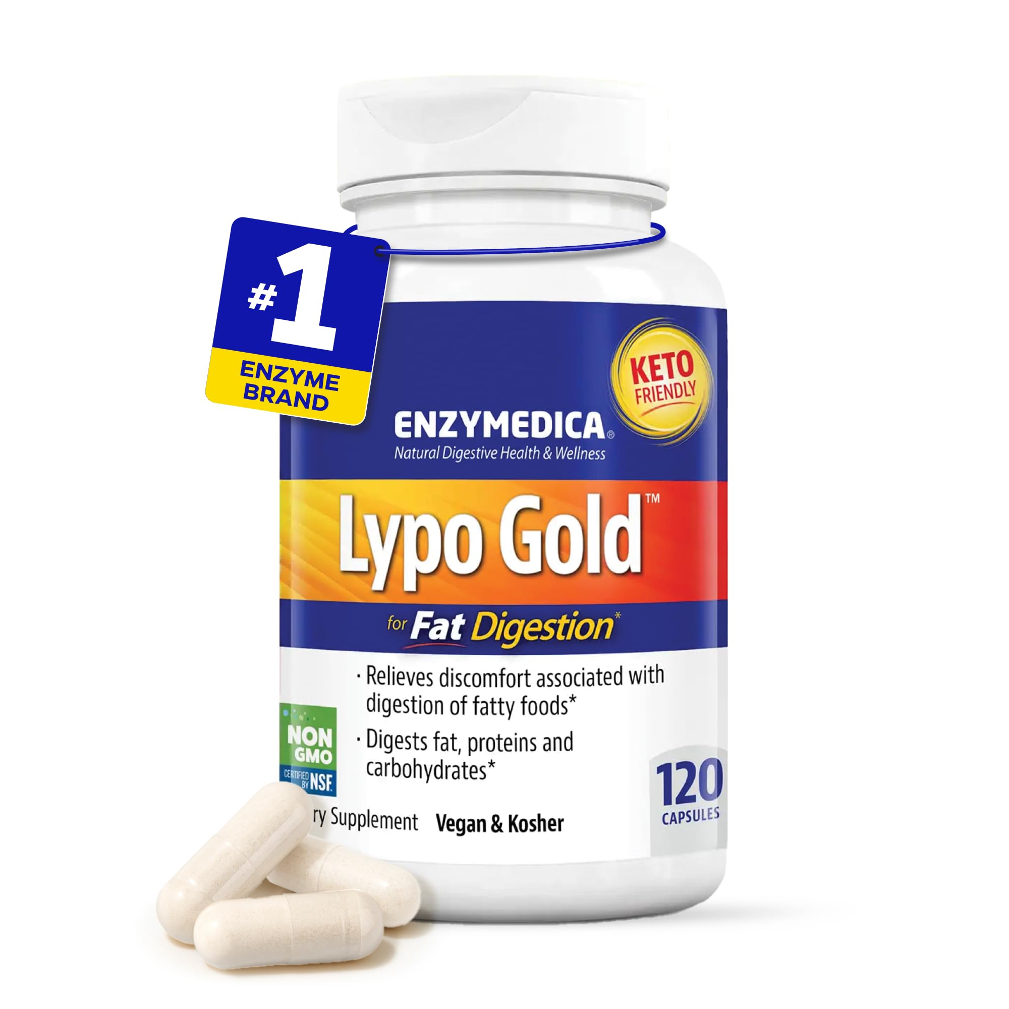 Enzymedica Lypo Gold - Enzyme Supplement for Fat Digestion - 120 Capsules | Protease, Amylase & Lipase Digestive Enzymes for Women & Men, Gut Health & Gallbladder Support