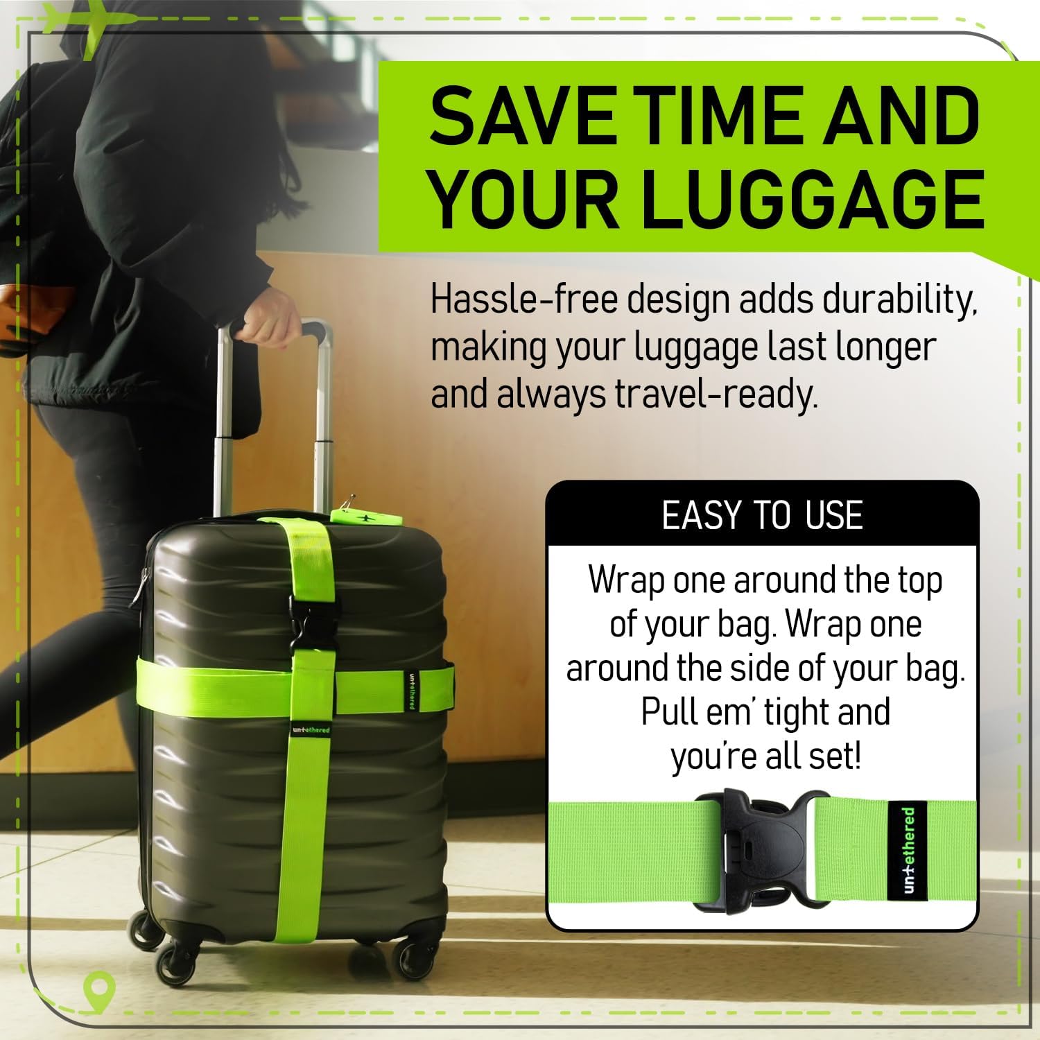 Buy now Untethered Luggage Straps | TSA-Approved Suitcase Belts with Heavy-Duty Buckles. Secure Adjustable Travel Accessories for Checked Bags. 4-Pack at indiglob india