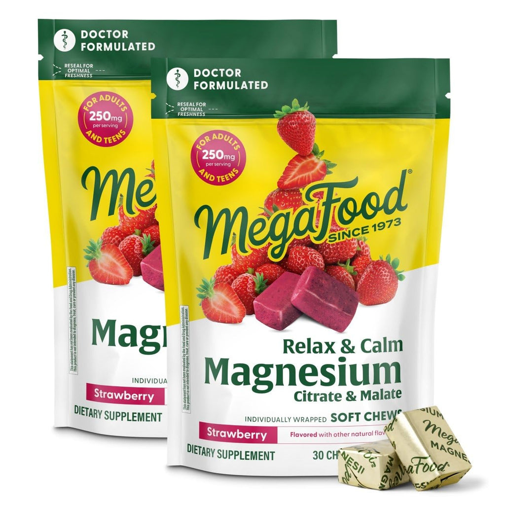 MegaFood Relax + Calm Magnesium Complex, Grape, 30 Soft Chews | Doctor Formulated, Magnesium Citrate & Malate for Heart Health & Muscle Tension, Teens 14+ & Adults, Vegetarian, 15 Servings