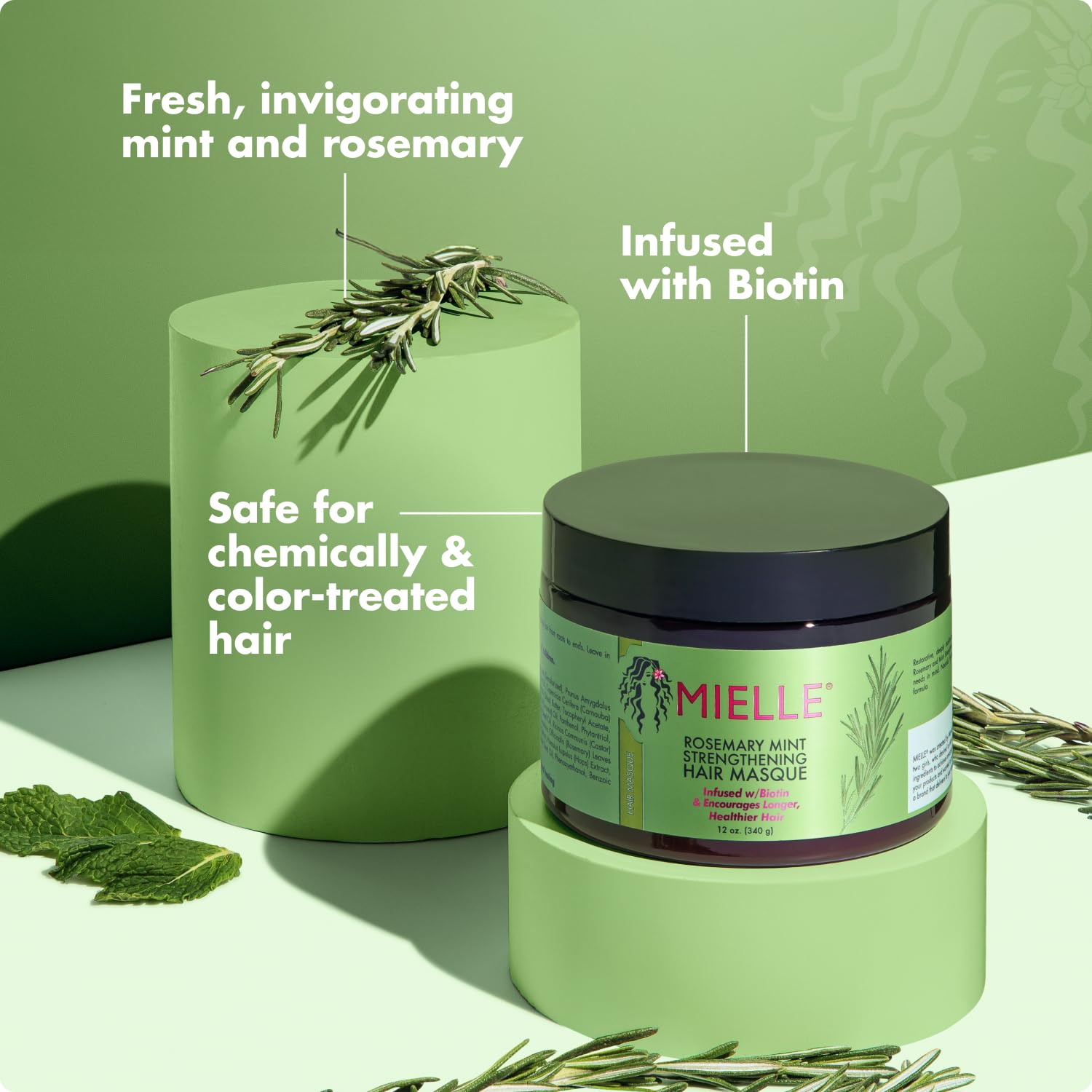 Mielle Organics Rosemary Mint Strengthening Hair Mask, Deep Conditioning Treatment Enriched with Biotin, Honey & Coconut Oil - Helps Encourage Longer, Healthier Strands, 12 Ounce