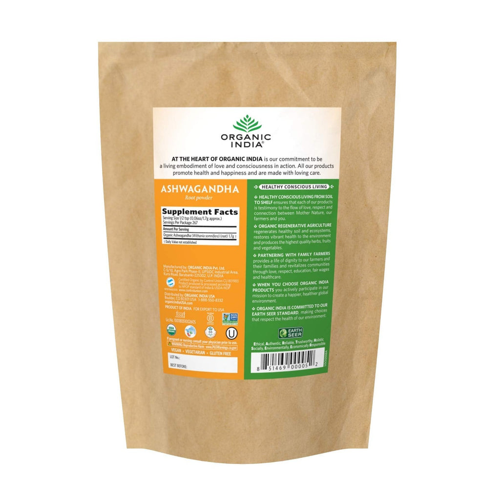 ORGANIC INDIA Ashwagandha Powder Organic, Herbal Supplement, Vegan, 1lb Bag