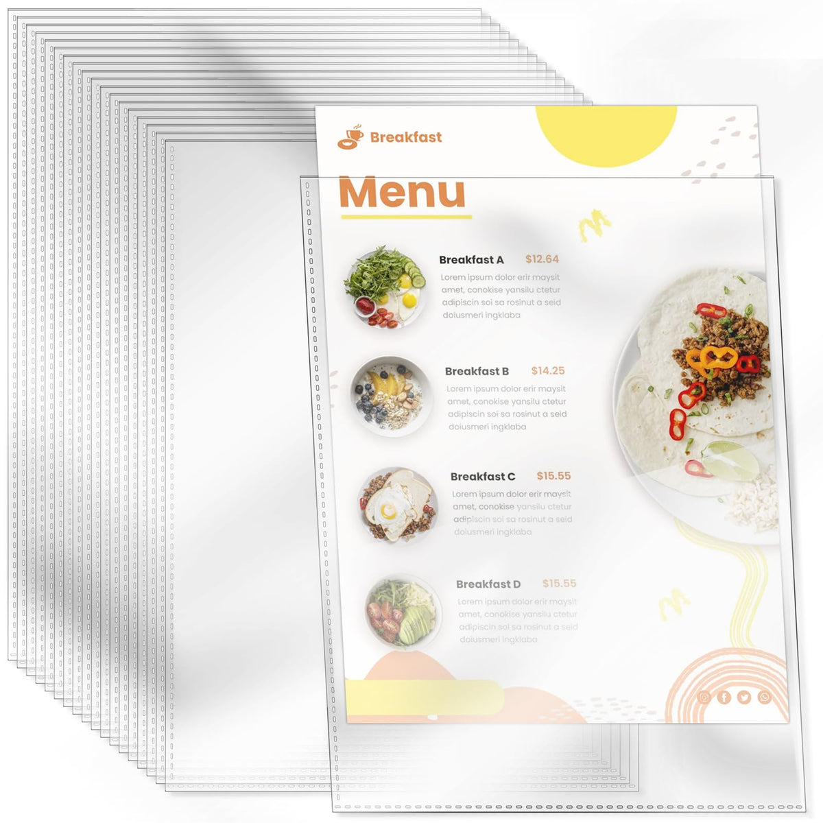VOKOY 30 Pack No Holes Sheet Protectors, 8.5" x 11", Letter Size Heavy Duty Clear View Page Sleeves Protectors, Clear Paper Document Artwork Protectors