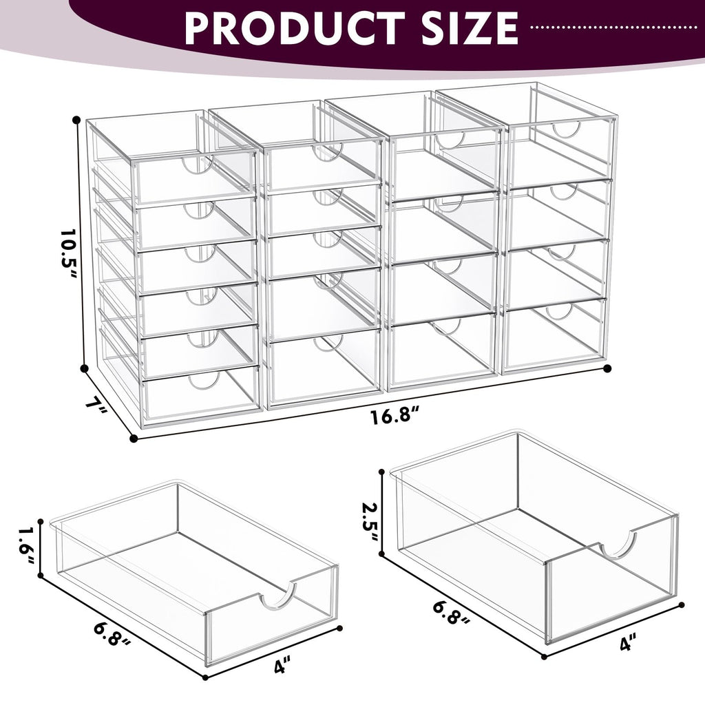 Acrylic Makeup Organizer with 19 Drawers,Storage Drawer Organizer | Bathroom Organizers and Storage for Palettes, Cosmetic, and Beauty Supplies, Desk Organization