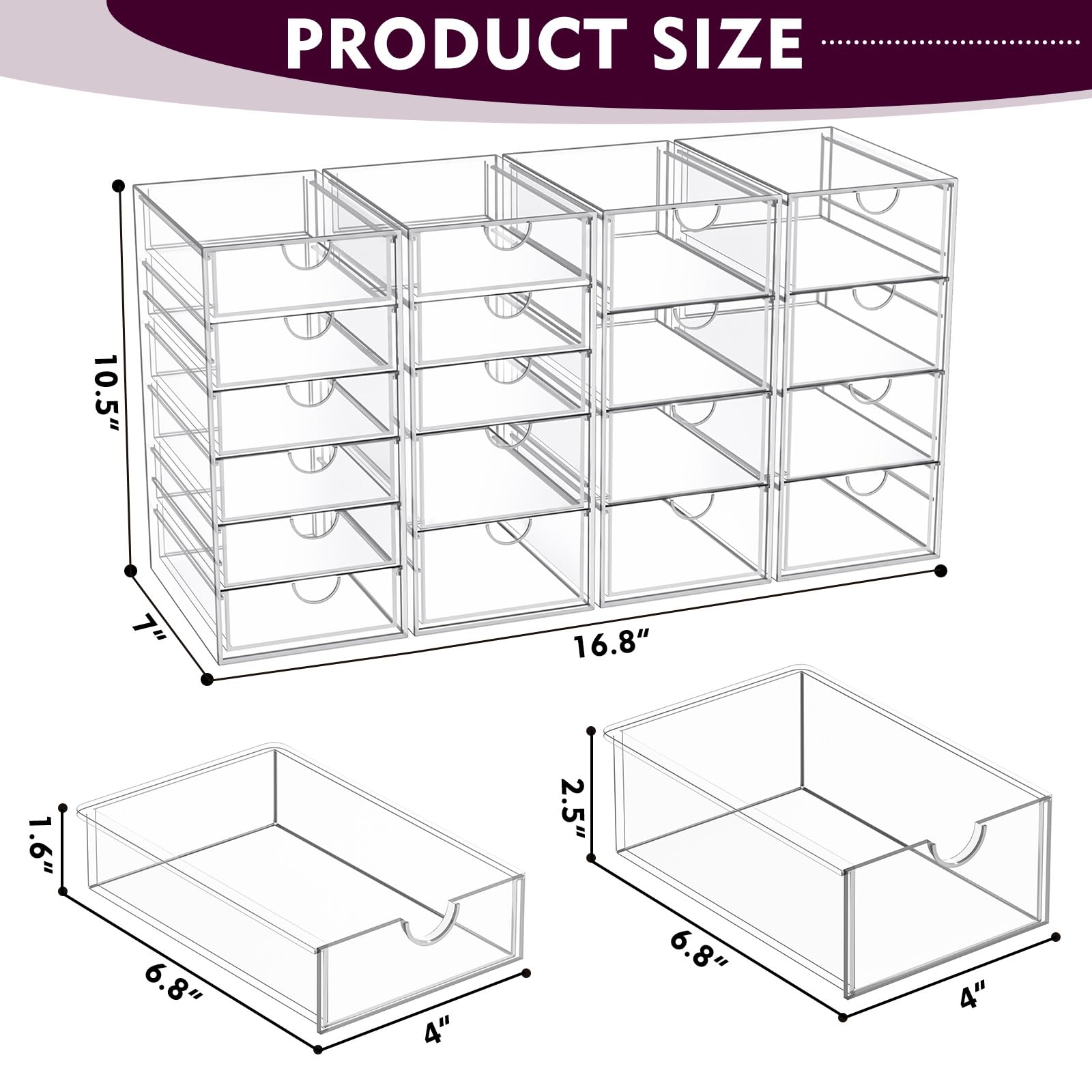 Acrylic Makeup Organizer with 19 Drawers,Storage Drawer Organizer | Bathroom Organizers and Storage for Palettes, Cosmetic, and Beauty Supplies, Desk Organization