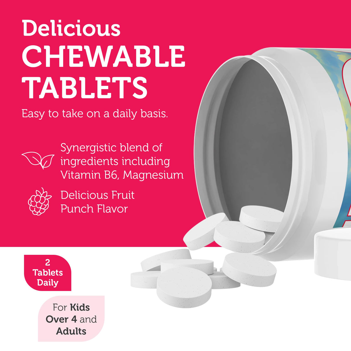 Zahler ChildCalm - Supports Calm State & Soothing Effect for Kids - Chewable Magnesium Tablet to Support Good Sleep - Kosher, Non-GMO, Dairy-Free & Soy-Free - Fruit Punch, 60 Tablets, 30 Servings