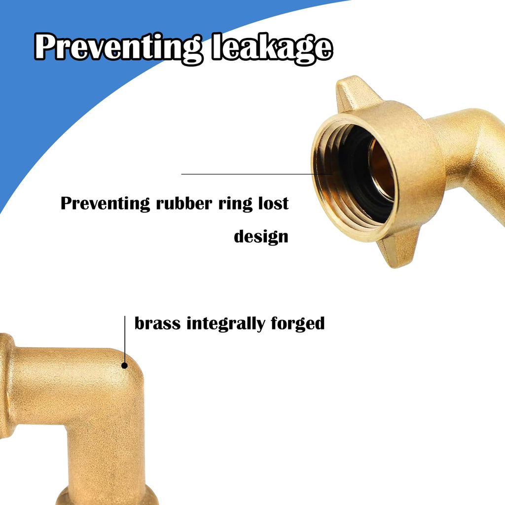 Hourleey 2 Pack 90 Degree Garden Hose Elbow Connectors, 3/4" Brass Hose Elbow with 2 Washers, Hose Adapter for RV Water Hookups Residential Outdoor Faucets