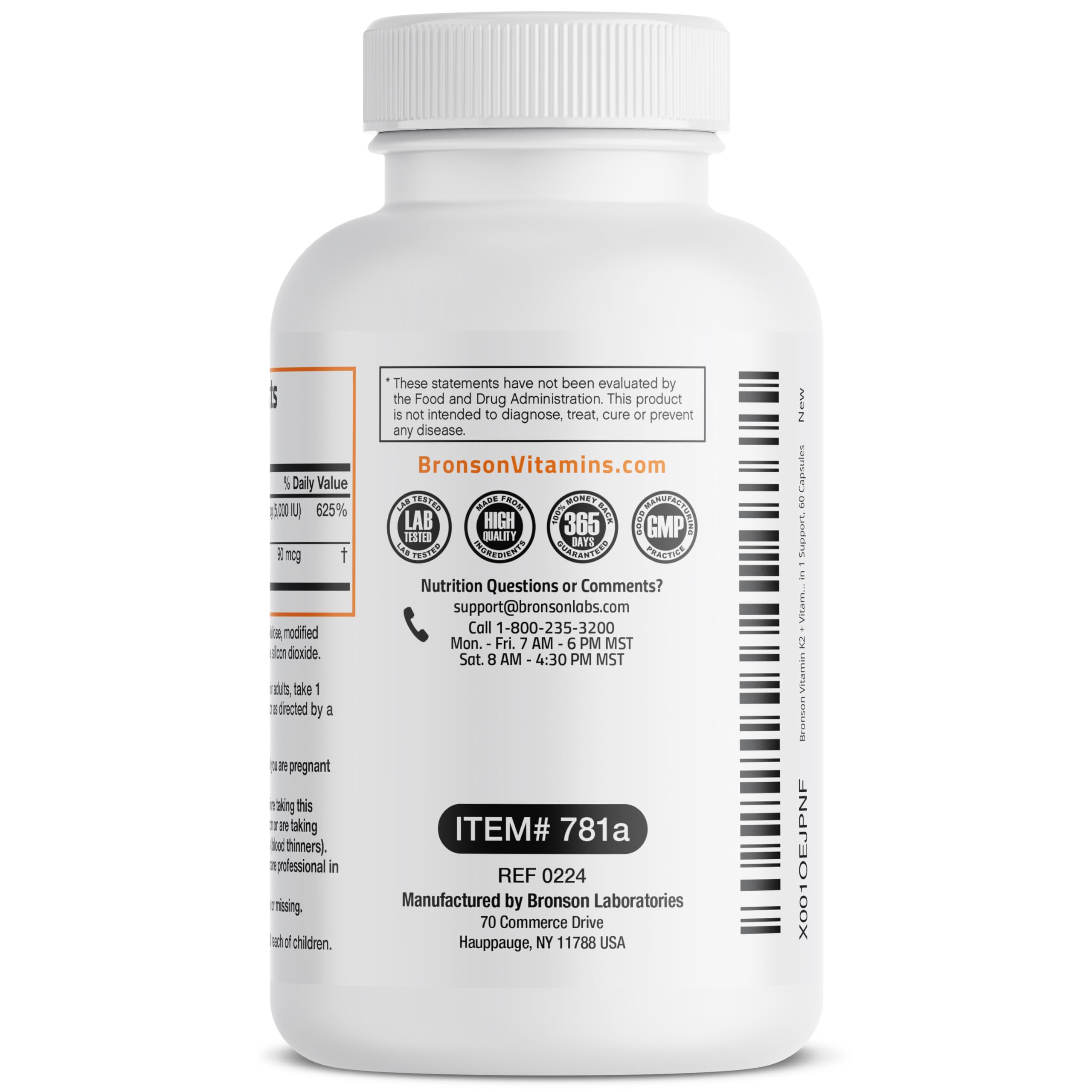 Bronson Vitamin K2 D3 (MK7) Supplement 2-in1 D3 & K2 Complex, 60 Capsules | Bone, Immune & Heart Health Support, Gluten Free, Soy Free, Non-GMO, Vitamin D3 5000IU (125 mcg) & 90 mcg K2 MK-7