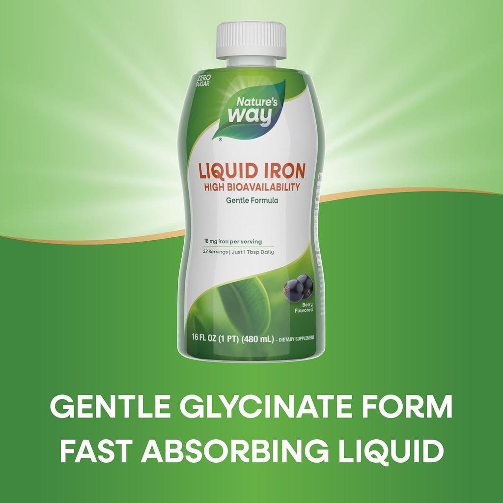 Buy now Nature's Way Liquid Iron, 100% Daily Value, 18 mg Iron as Ferric Glycinate per Serving, No Sugar Added, Berry Flavored, 16 Fl Oz (Packaging May Vary) at indiglob india