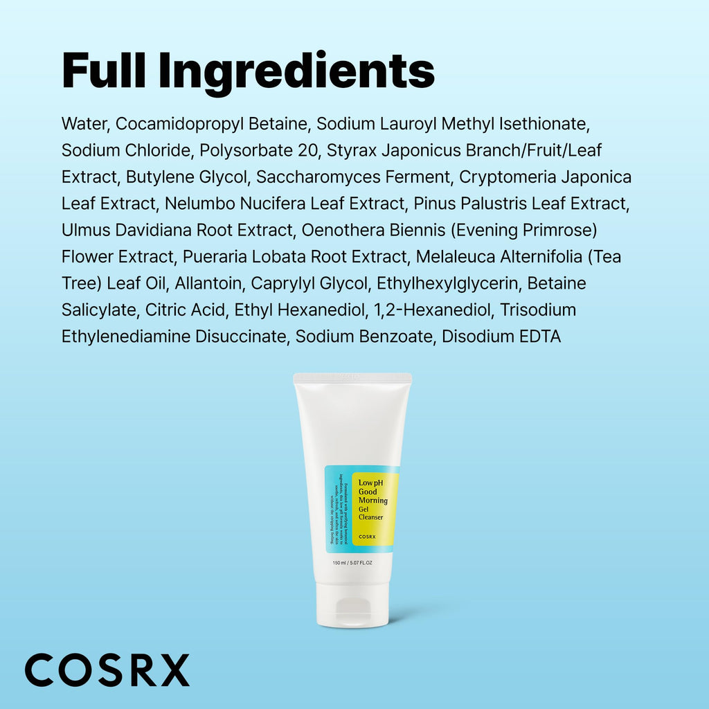 COSRX Low pH Good Morning Gel Face Cleanser, Gentle Face Wash, 5.07 fl oz | Daily Mild Care for Sensitive Skin, Gentle Cleanser, pH Balancing, Tea Tree Oil, Gentle Sebum, Pore Control, Korean Skin Care