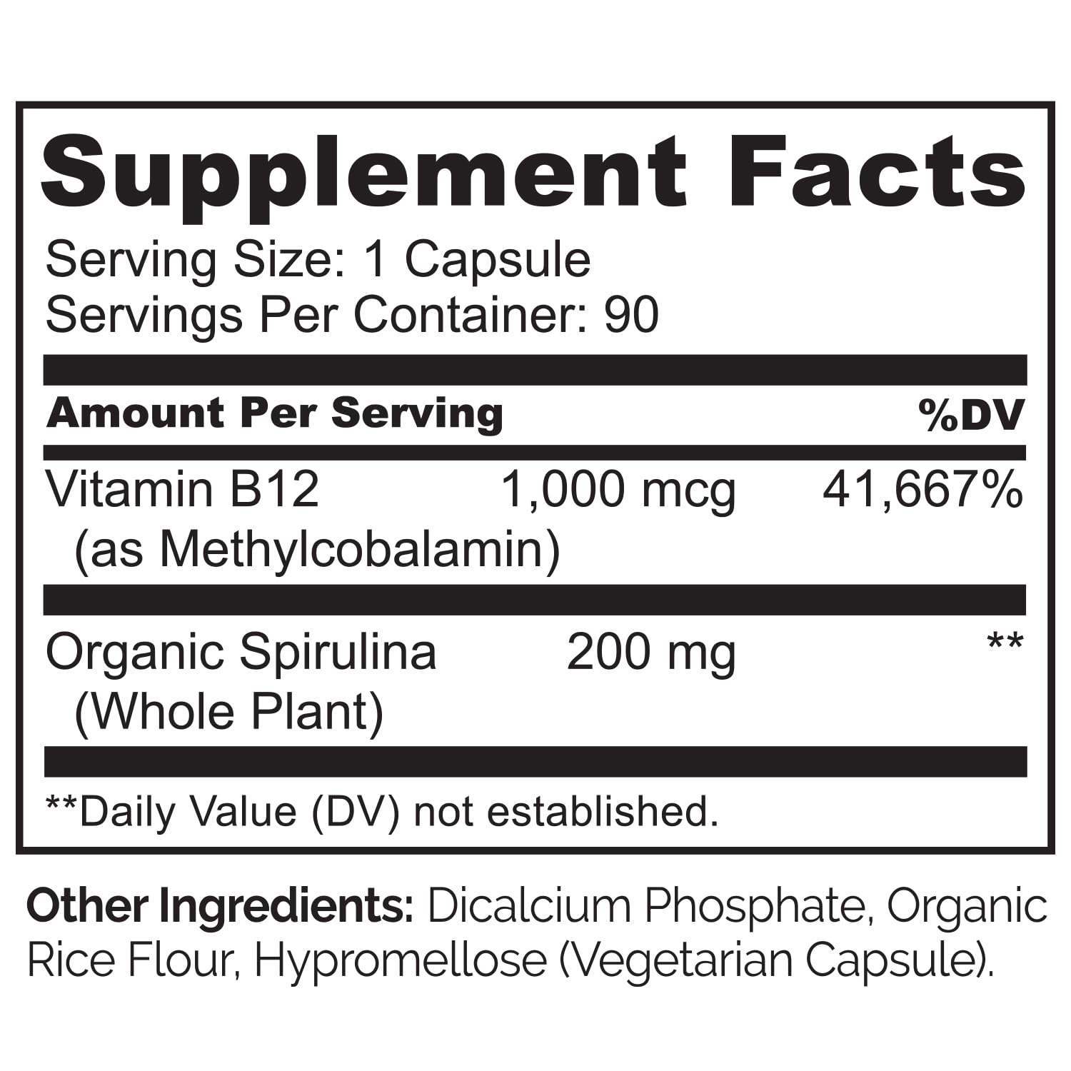 NATURELO Vegan B12 - Methylcobalamin, 90 Capsules | Organic Spirulina, Methyl B12 1000 mcg, Supports Healthy Mood, Energy, Heart & Eye Health, Vitamin B12 1000 mcg