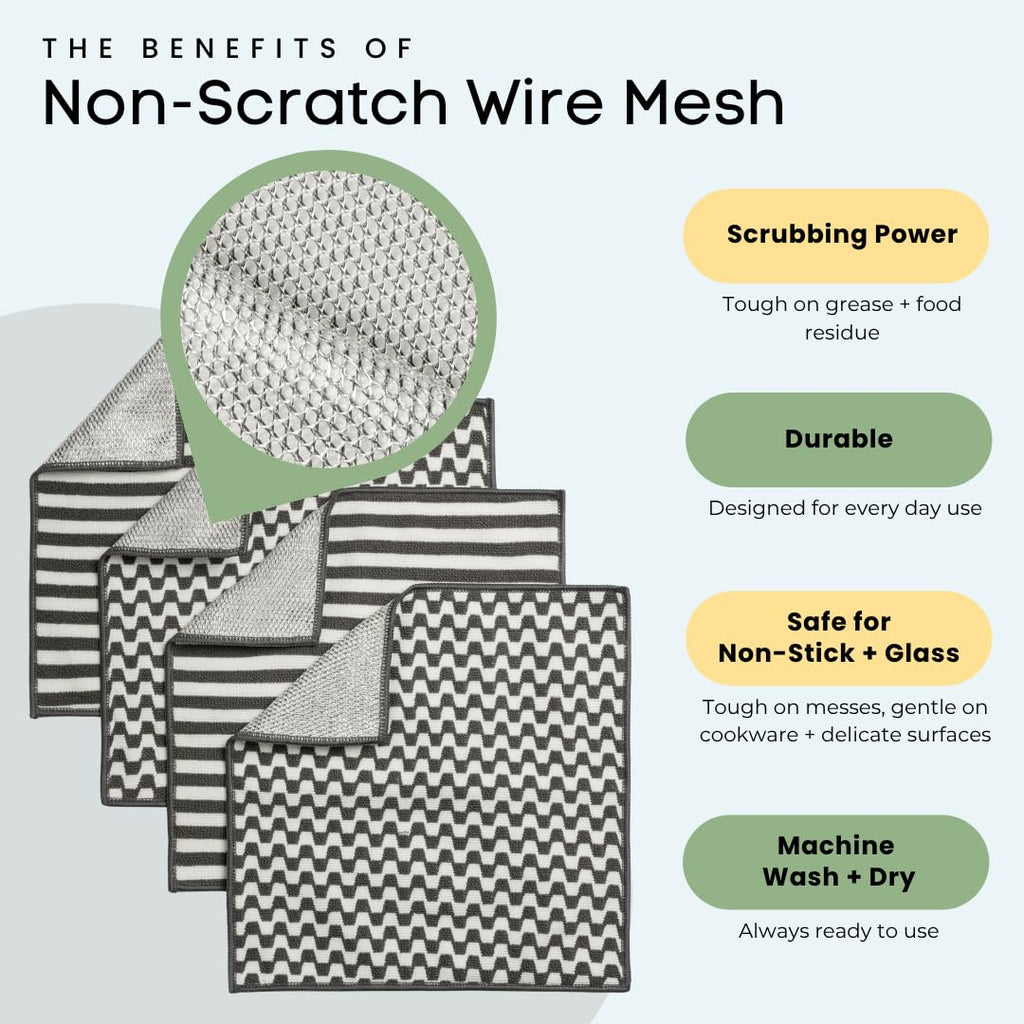 Dish Cloths for Washing Dishes 4pk - Odor-Resistant & Non-Scratch Scrubber