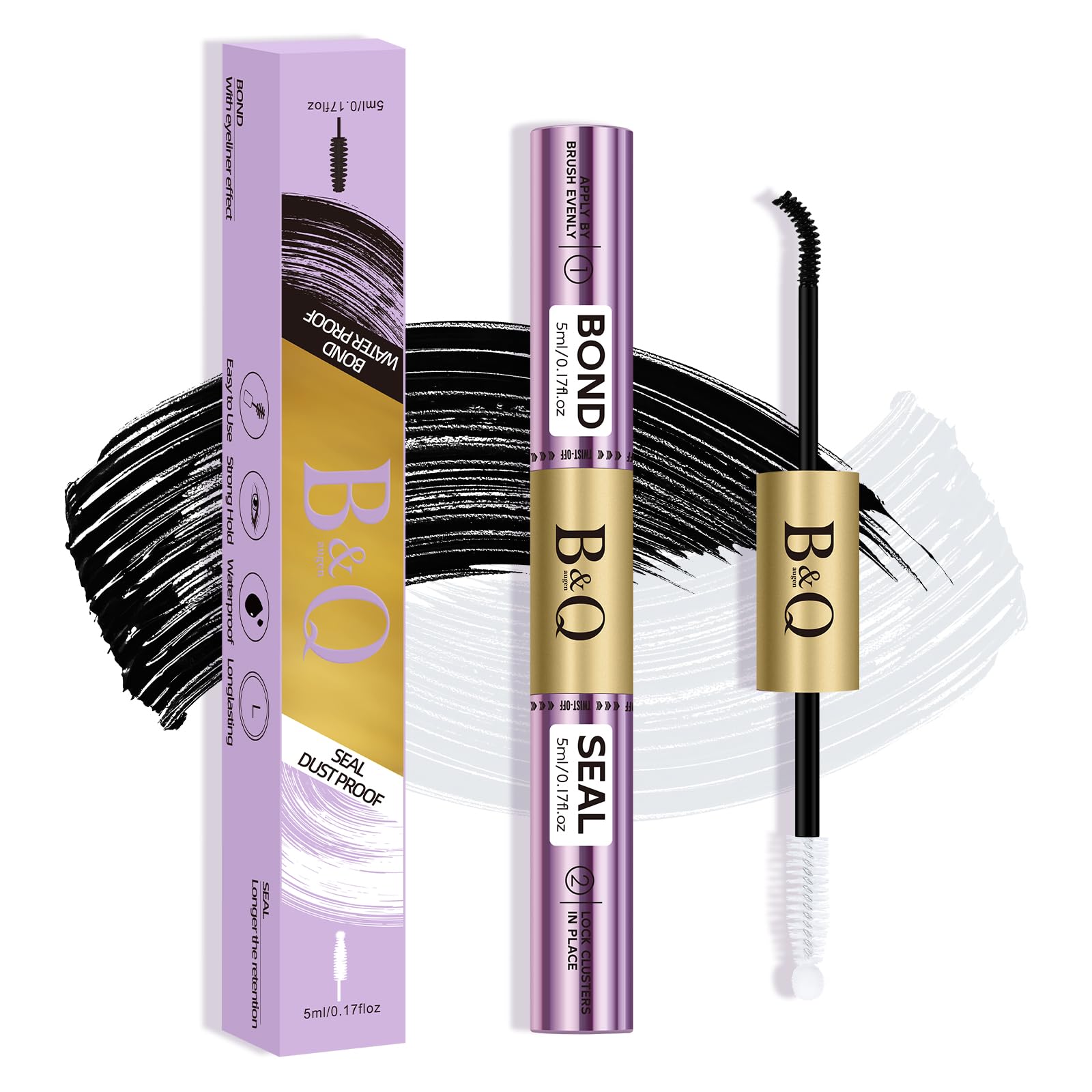 B&Q Lash Bond and Seal Waterproof,Lash Cluster Glue 10ML Strong Hold(White) | Sensitive Eyes Eyelash Glue for Clusters, DIY Lashs Glue Strong Hold, Long Lasting 3-7days Home Use, For Cluster/ Individual