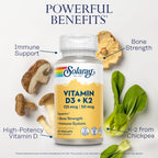 SOLARAY Vitamin D3 K2 Capsules, 60 VegCaps | Bone & Immune Support, 5000 IU Vitamin D3, 50 mcg MK7 Vitamin K2, 60 Servings, Made Without Soy, Lab Verified