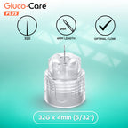 GLUCO-CARE Plus Pen Tips, 32G x 4mm, Ultra-Fine, Twist-On Design, 100 Count