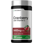 Horbäach Cranberry Pills for Women and Men | 200 Softgels | Extract Supplement with Vitamin C | Non-GMO, Gluten Free