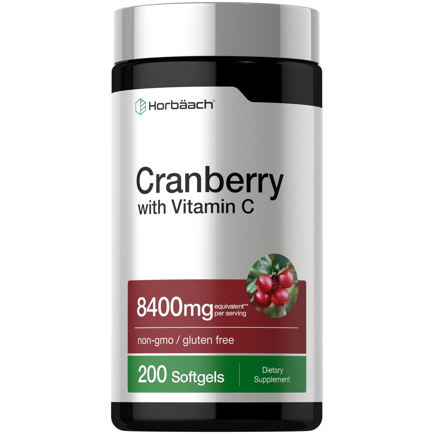Horbäach Cranberry Pills for Women and Men | 200 Softgels | Extract Supplement with Vitamin C | Non-GMO, Gluten Free