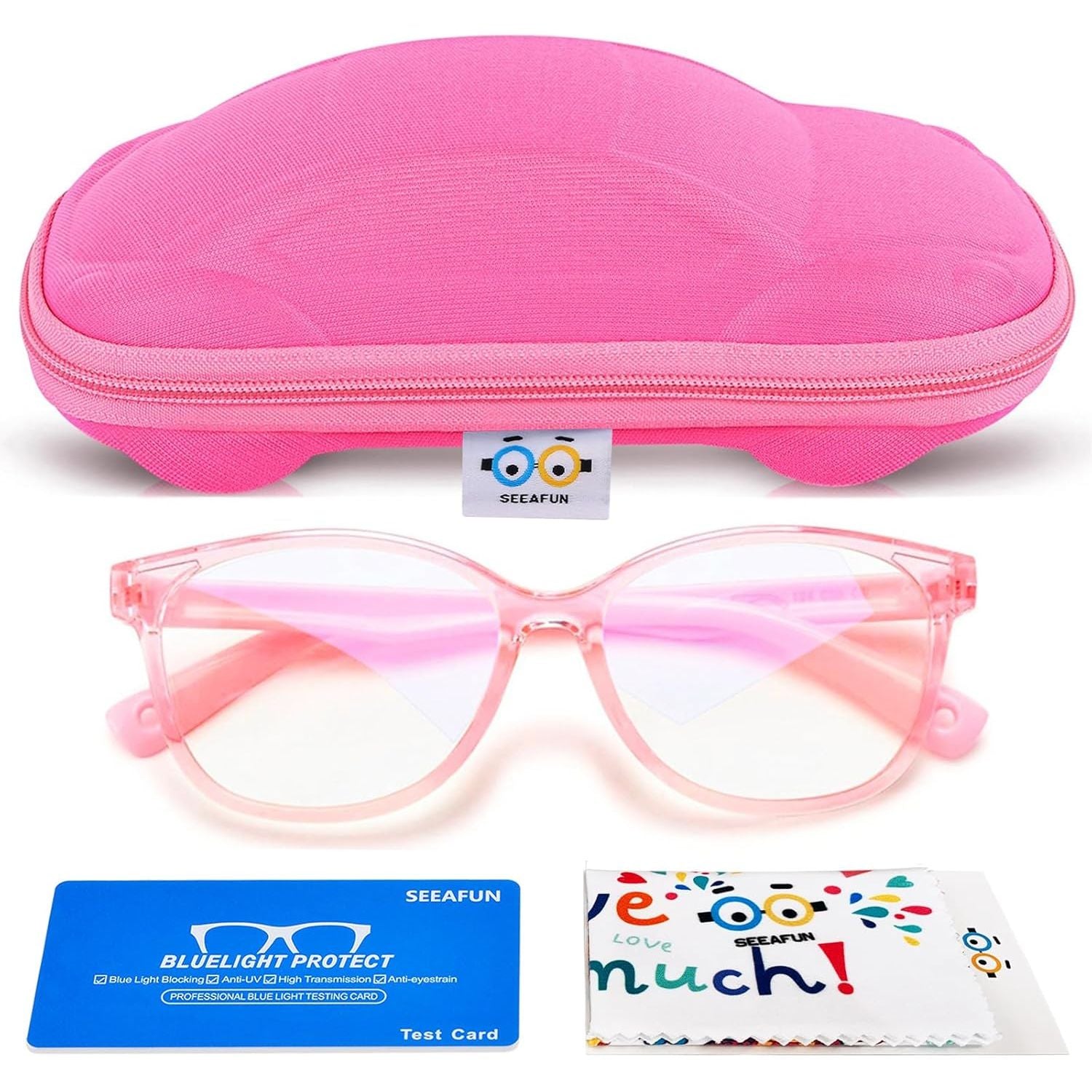 Buy now Blue Light Glasses for Kids Girls Boys with Cute Car Case, UV400 Protection, Anti Blue Ray Age3-12 Transparent Pink at indiglob india