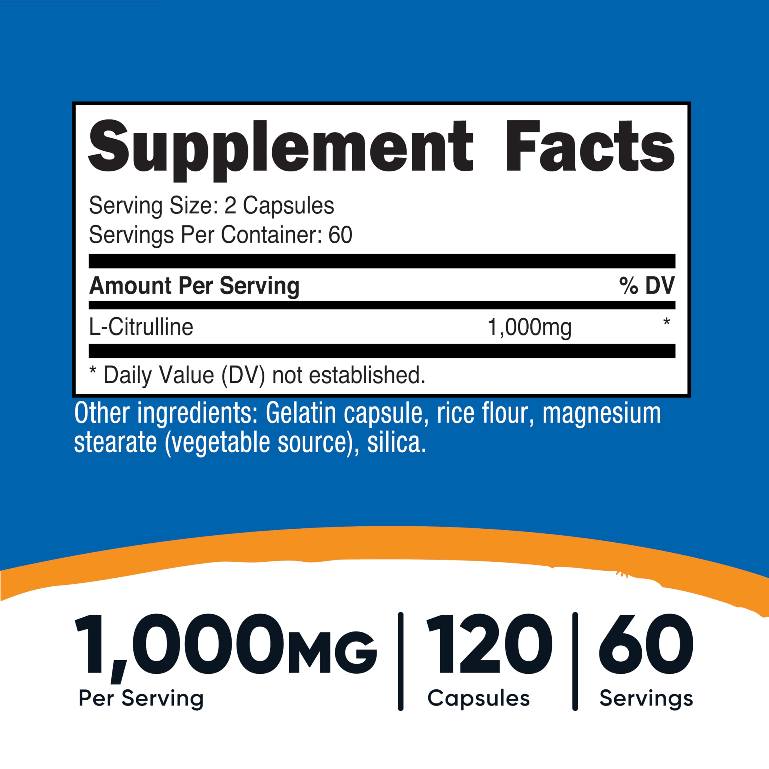 Nutricost L-Citrulline 500mg, 120 Capsules, 60 Servings | Gluten Free, GMO-Free, 1000mg Per Serving, 60 Servings