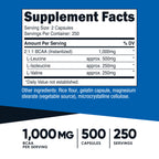 Nutricost BCAA 1000mg, 500 Capsules, 2:1:1 Branched Chain Amino Acids | 250 Servings, 500mg L-Leucine, 250mg L-Isoleucine, 250mg L-Valine