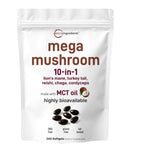 Micro Ingredients 10‑in‑1 Mega Mushroom Complex Supplement – Lions Mane, Cordyceps, Reishi, Chaga & More – 240 Softgels with MCT Oil – 4 Month Supply – Adaptogenic Functional Mushroom Blend