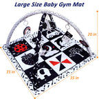 Poycuna Black and White Baby Gym Play Mat with 6 Toys Tummy Time Activity Mat for Babies 0-6 6-12 Months High Contrast Baby Gyms & Playmats Sensory Toys Newborn Brain Development Infant Play Mat