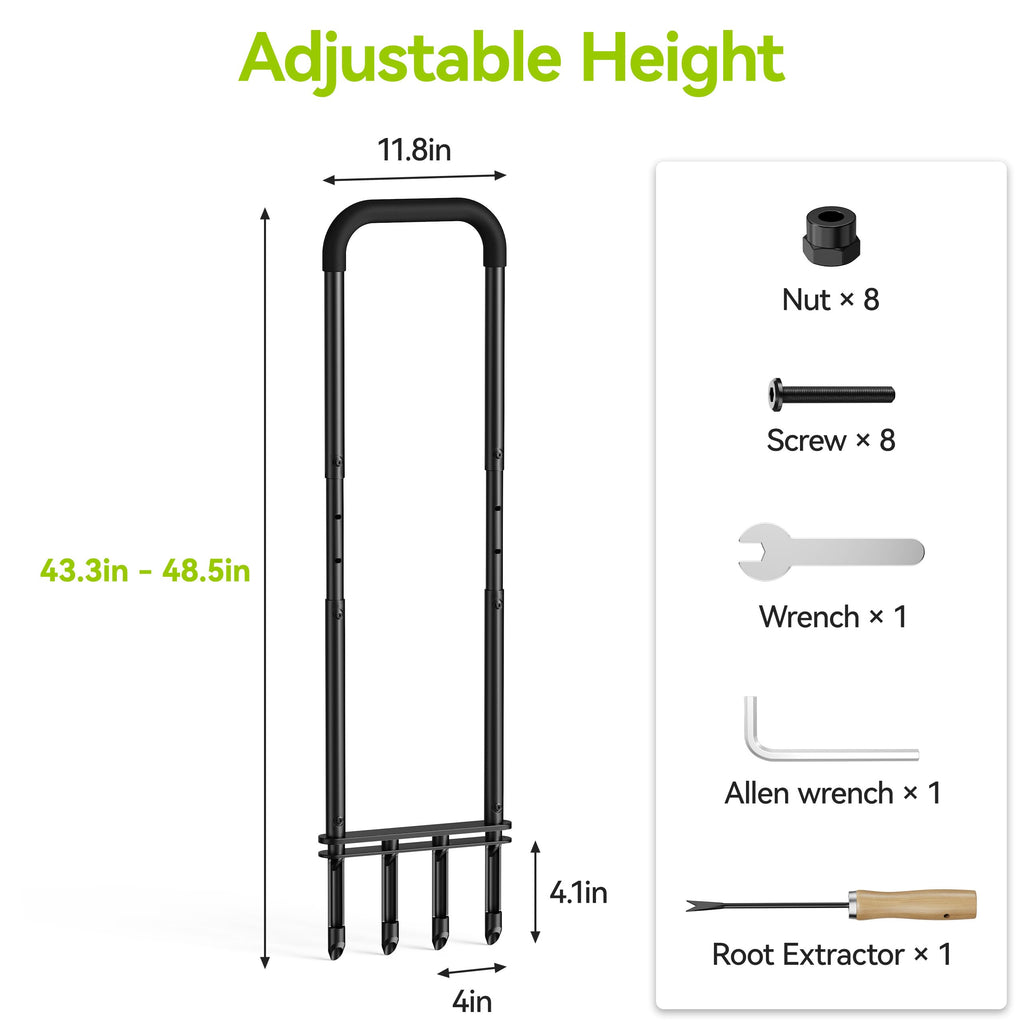 Knee-Friendly Manual Lawn Aerator, Adjustable 43.3–48.5", Black, Dual Step