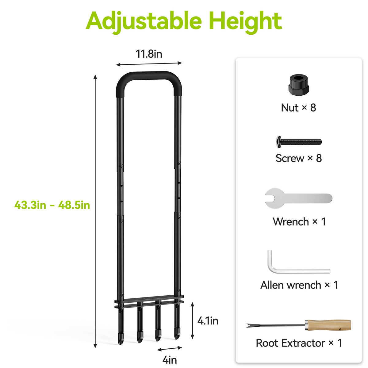 Knee-Friendly Manual Lawn Aerator, Adjustable 43.3–48.5", Black, Dual Step