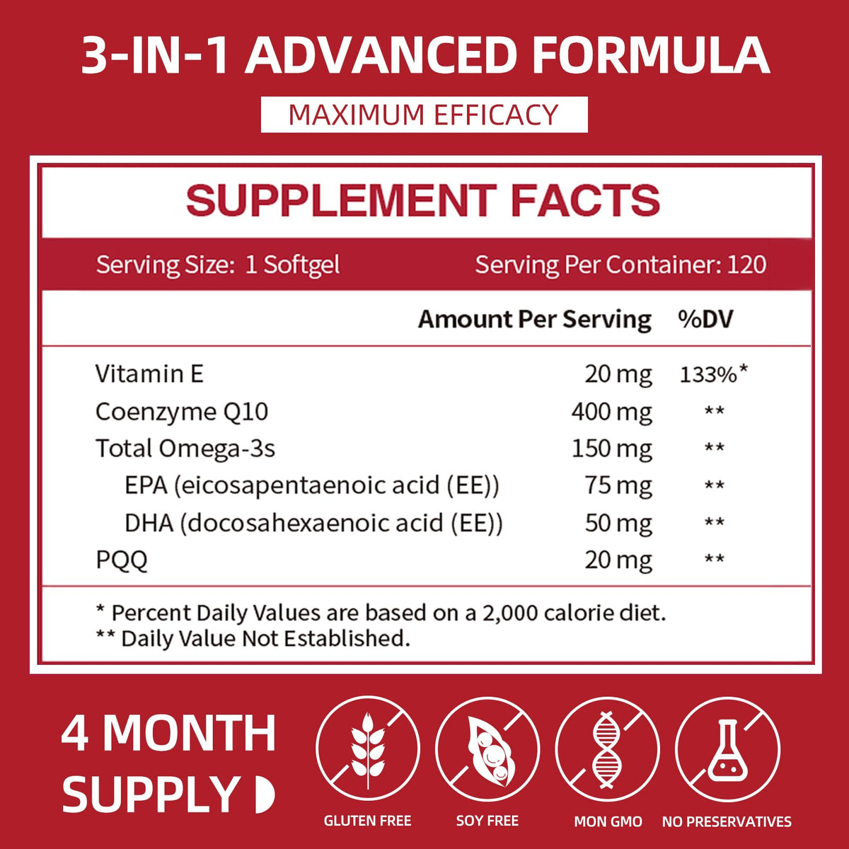 CoQ10 400mg Softgels with PQQ & Omega 3 Fish Oil, 120 Count