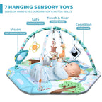 Baby Gym Play Mat, 8-in-1 Tummy Time Mat & Ball Pit with 6 Toys, Washable Baby Activity Play Mat for Visual, Hearing, Sensory, Motor Development, Baby Toys Gift for Toddler Infant 0-3-6-9-12 Months