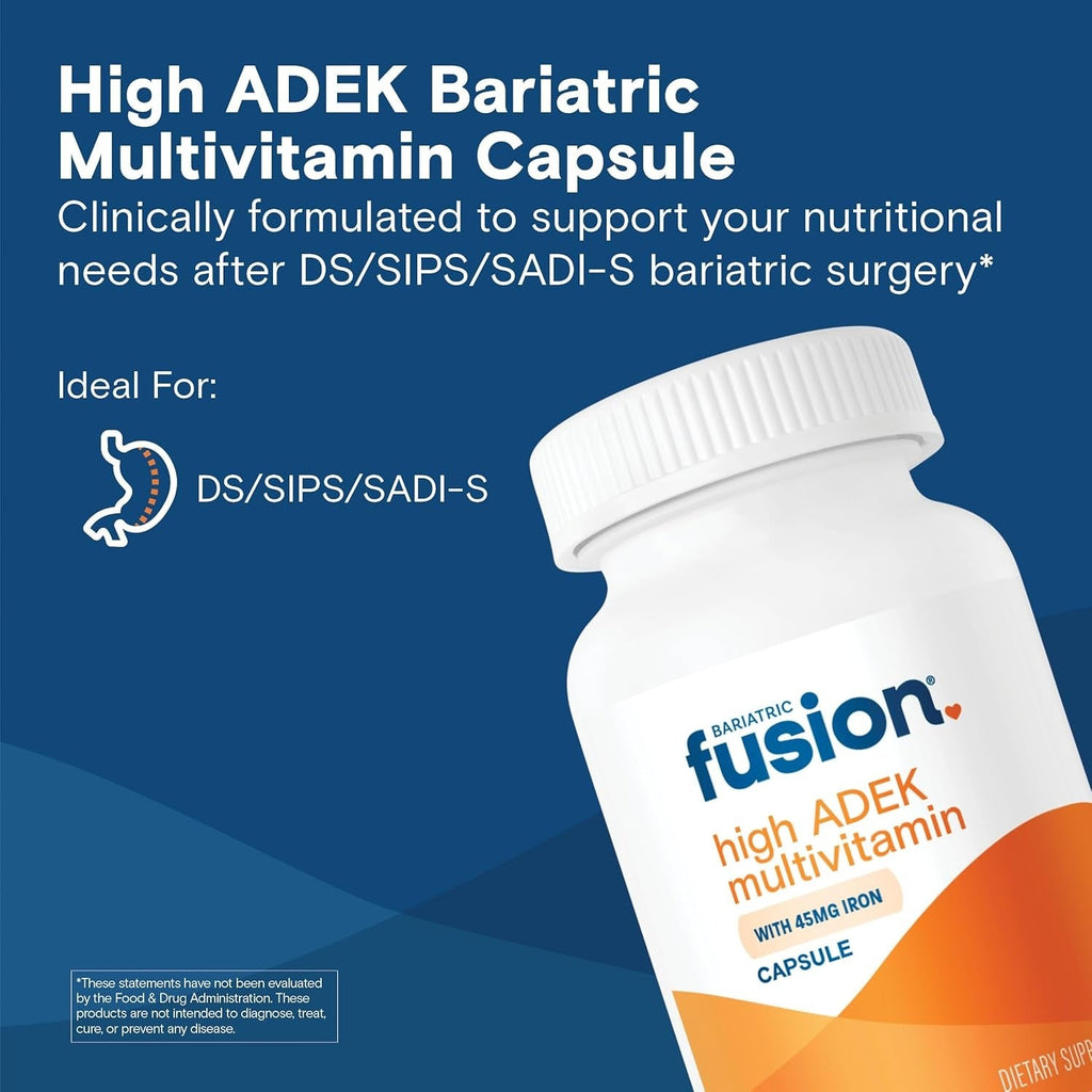 Buy now Bariatric Fusion High ADEK Multivitamin with Iron | Bariatric Multivitamin for Duodenal Switch | Easy to Swallow ADEK Vitamins Bariatric | 90 Capsules | One Month Supply at indiglob india