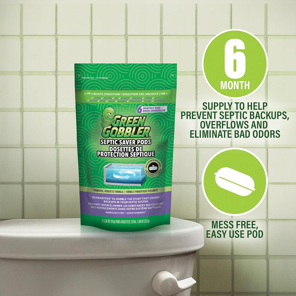 Buy now Green Gobbler Septic Tank Enzyme Treatment Packets, 6 Month Supply - Powerful & Natural Bacteria to Prevent Costly Septic Issues, Back-Ups at indiglob india