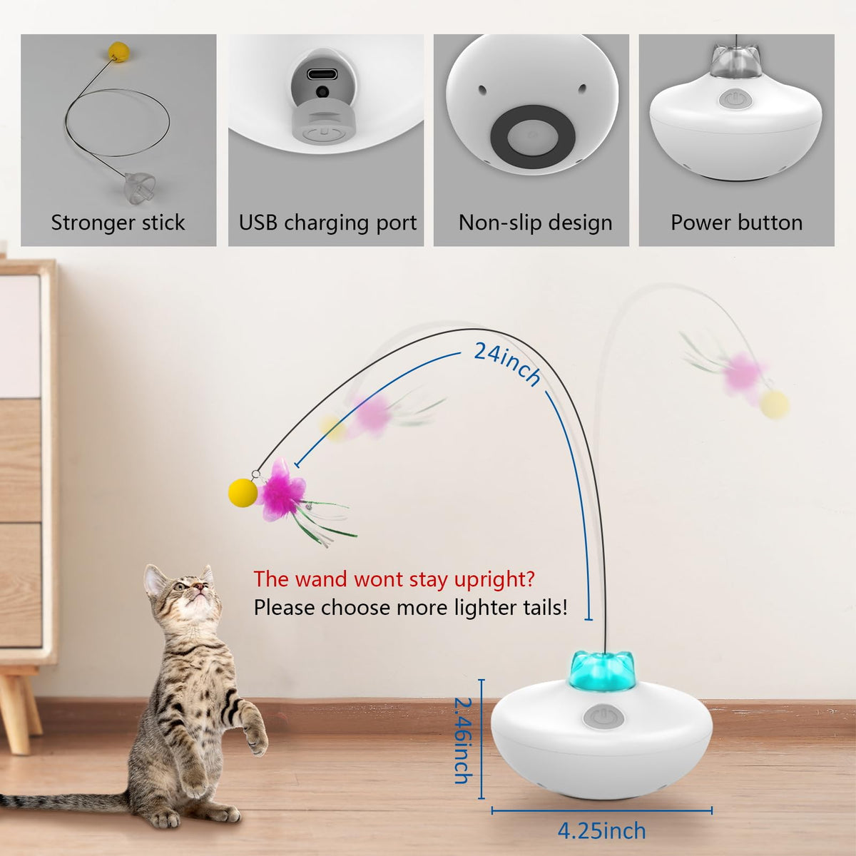 Oxawo Interactive Cat Toys Indoor Cats Toy Automatic Moving Feather Wand