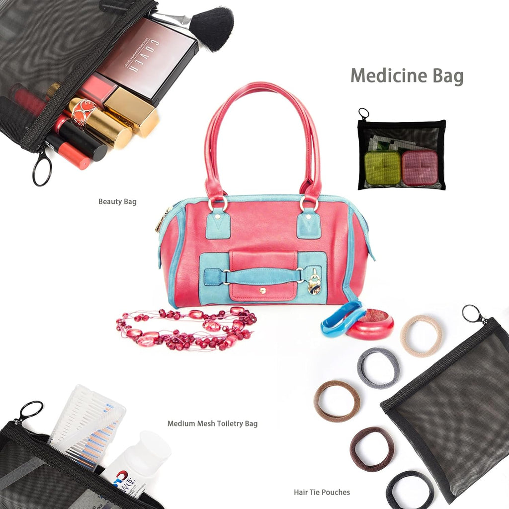 Buy now Patu Zipper Mesh Bags, Size M / A6, 5 Pieces, Beauty Makeup Cosmetic Accessories Organizer, Travel Toiletry Kit Set Storage Pouch, Black at indiglob india