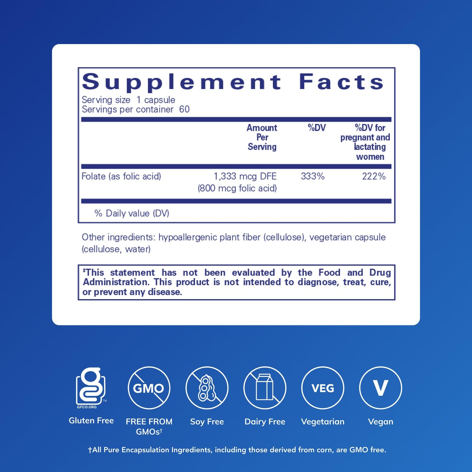 Pure Encapsulations Folic Acid, 60 Capsules | Hypoallergenic Dietary Supplement, Protein Utilization, Fetal Neural Health*, Cellular Health*