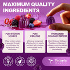 3 in 1 Whey Protein Gummies | Creatine Monohydrate | Collagen, 0 Sugar, Pure Protein Source, Muscle & Energy Support, Berry Flavor, for Women and Men