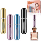 opasyo Refillable Perfume Atomizer, Leak-Proof, 5ml 4 Pack | Portable travel perfume spray bottle. Includes Gold/Pink/Blue/Black. Perfect essentials for traveling and outgoing.