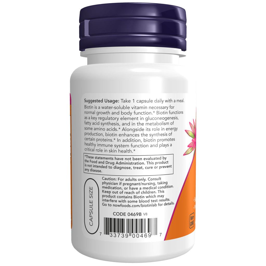 NOW Foods Supplements, Biotin 1,000 mcg, Amino Acid Metabolism*, Energy Production*, 100 Capsules