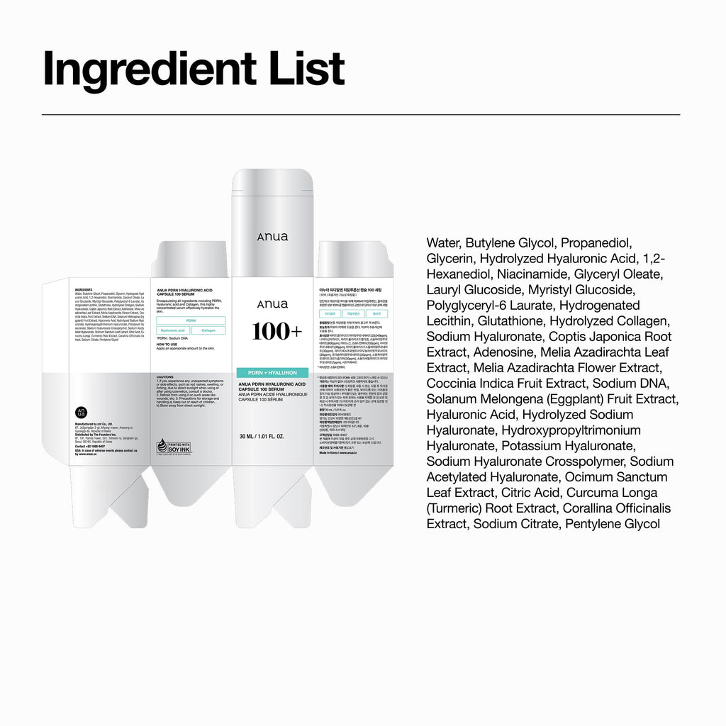 Anua PDRN Hyaluronic Acid Capsule 100 Serum, 1.01 fl.oz | Radiant Face Serum, Salmon DNA, Hyaluronic Acid, Hydration, Moisture Plumping Effect, Lightweight, Glass Skin