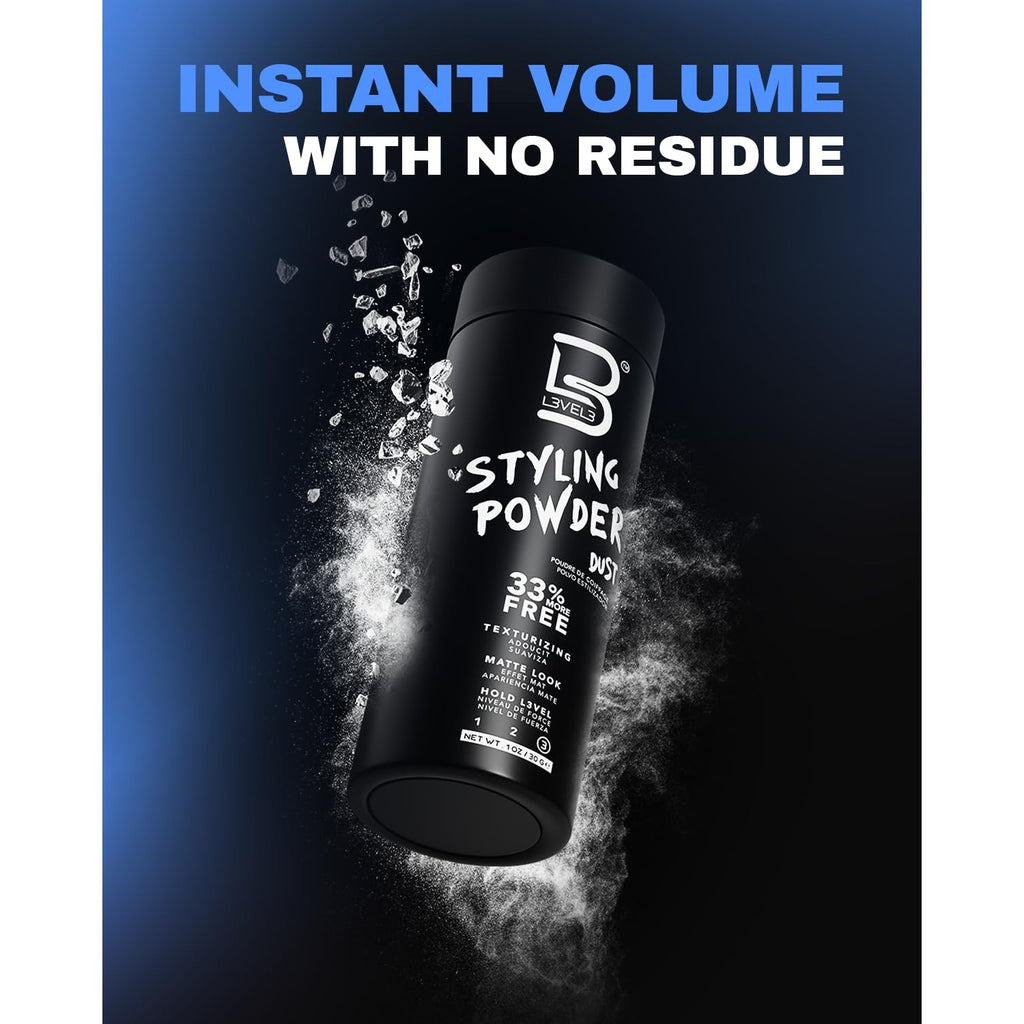 L3 Level 3 Hair Texture Powder for Men, Volume, Natural Look, 30 g | Styling powder, hair texturizer, non-greasy finish, buildable hold, easy application, small 30 g size