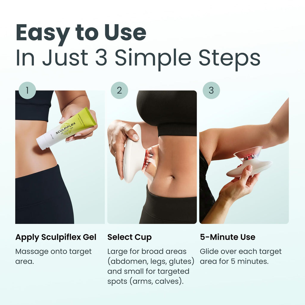 SCULPIFLEX – Original 3-in-1 Body Sculpting Machine for Firmer-Looking Skin – Lymphatic Drainage Massager & Cellulite Massage Tool for Stomach, Arms, Legs, and Thighs + 1x Gel